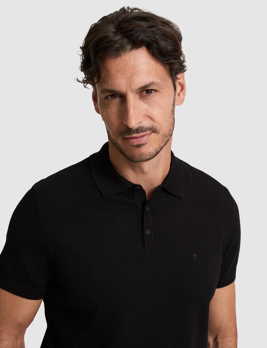 Siyah Slim Fit Polo Yaka Düğmeli Triko Tişört