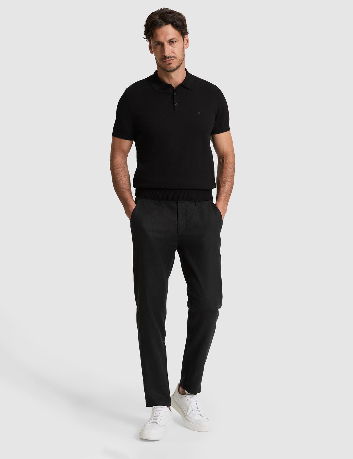 Siyah Slim Fit Polo Yaka Düğmeli Triko Tişört - 50325046006