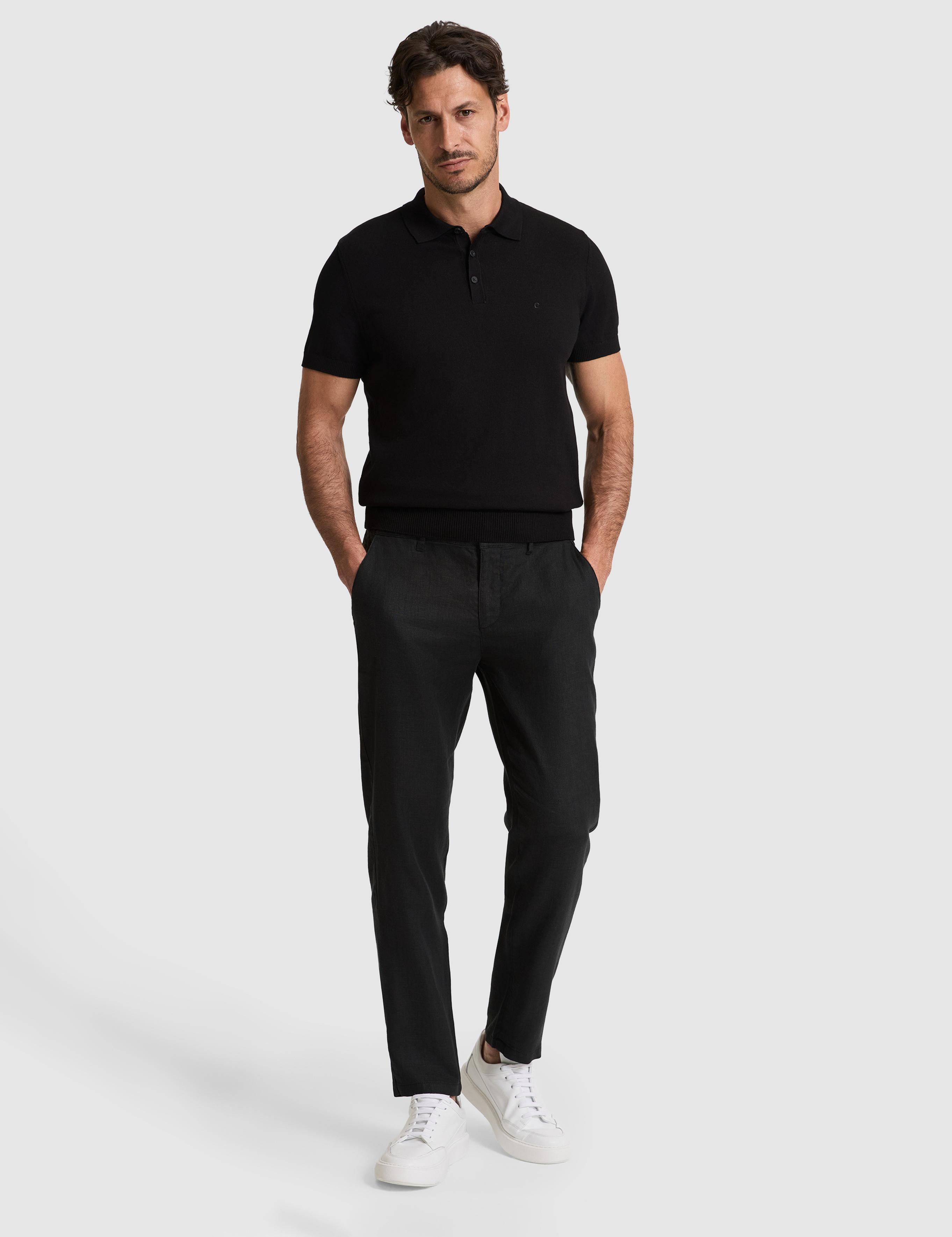 Siyah Slim Fit Polo Yaka Düğmeli Triko Tişört