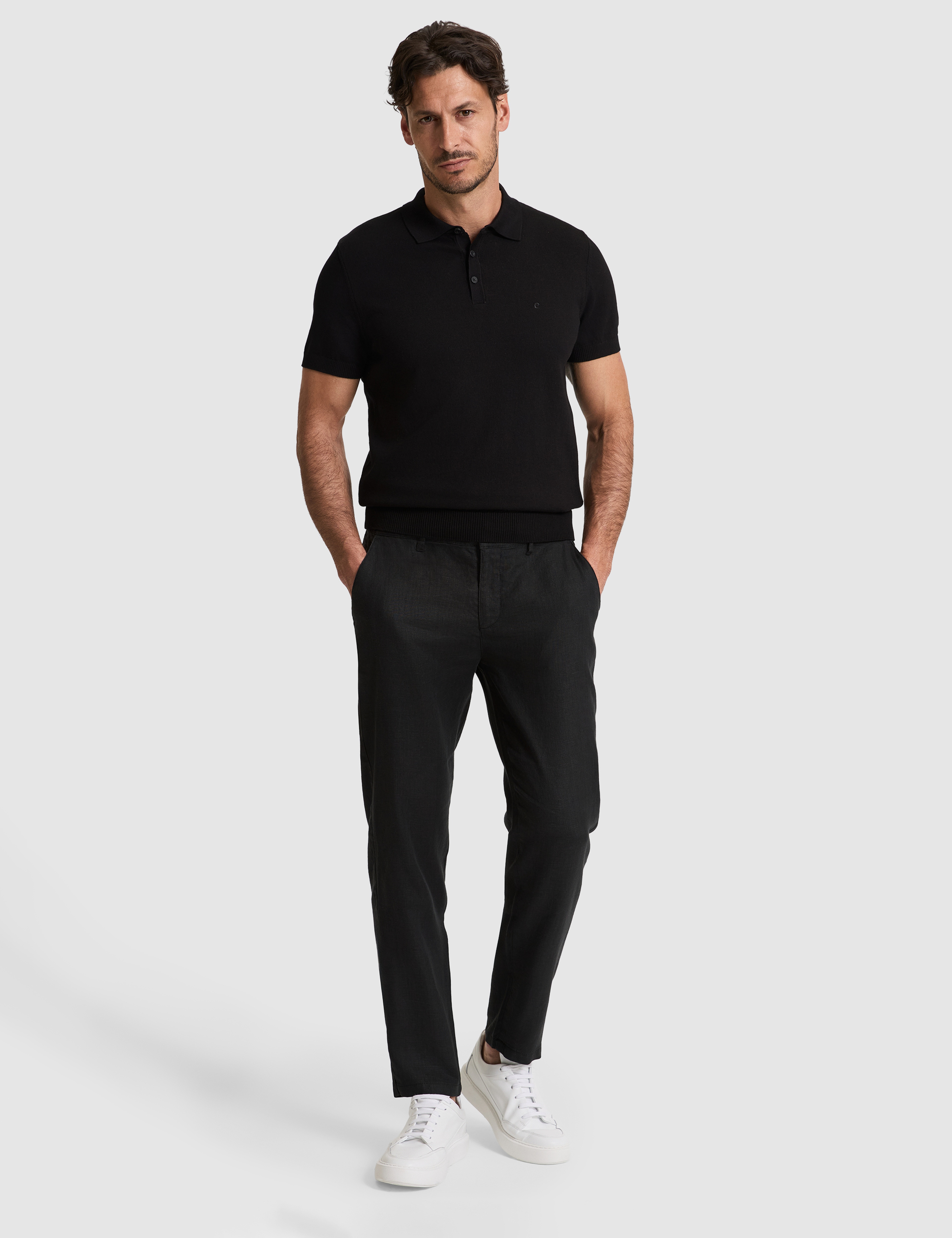 Siyah Slim Fit %100 Pamuk Düğmeli Polo Yaka Triko Tişört - Image 4