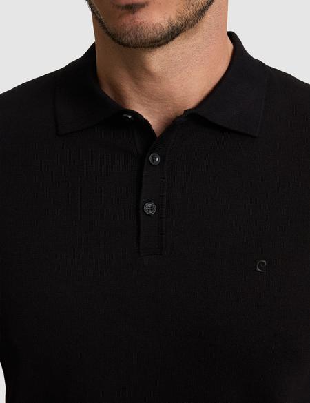 Siyah Slim Fit Polo Yaka Düğmeli Triko Tişört - 50325046006