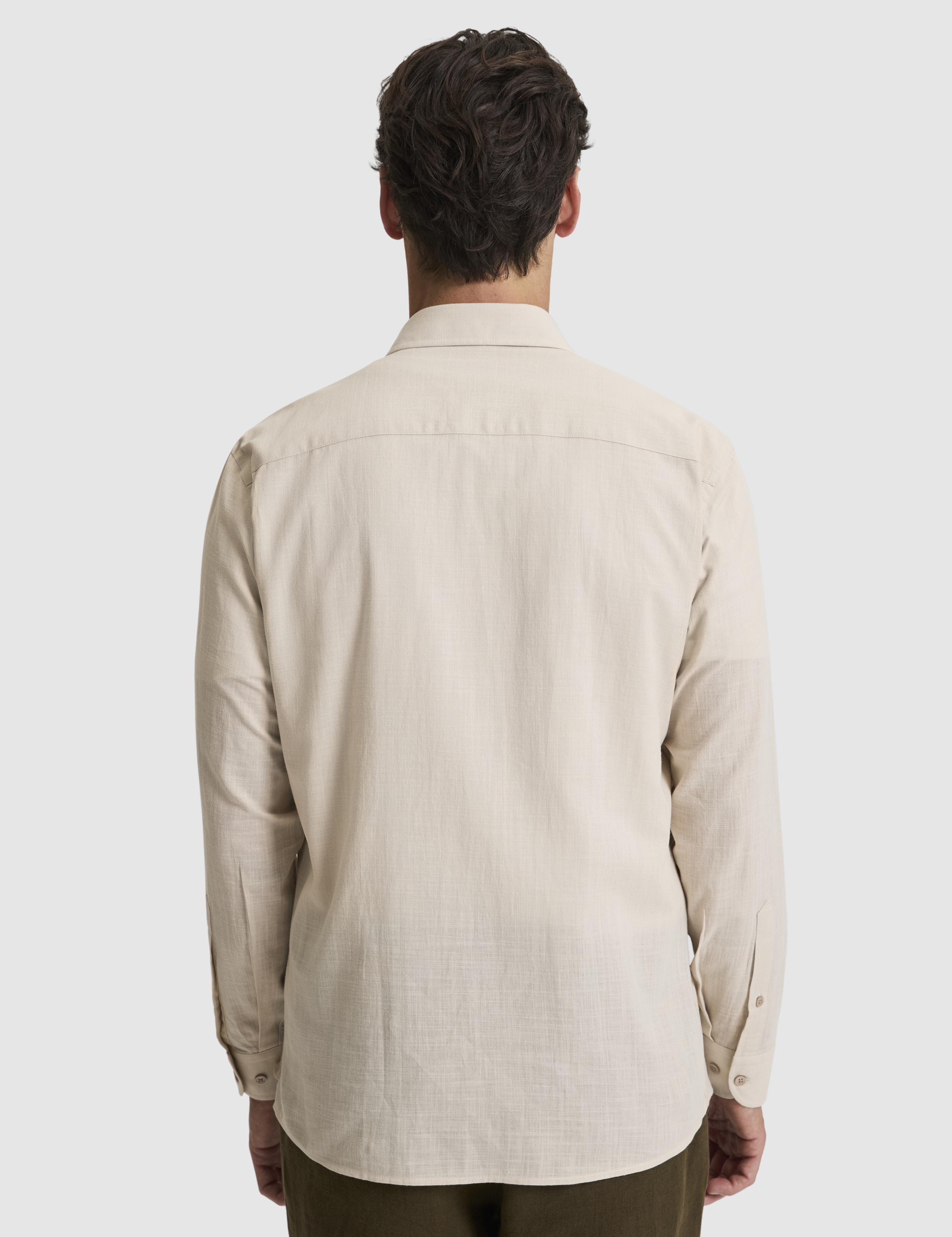 Koyu Bej %100 Pamuk Keten Görünümlü Slim Fit Uzun Kollu Gömlek