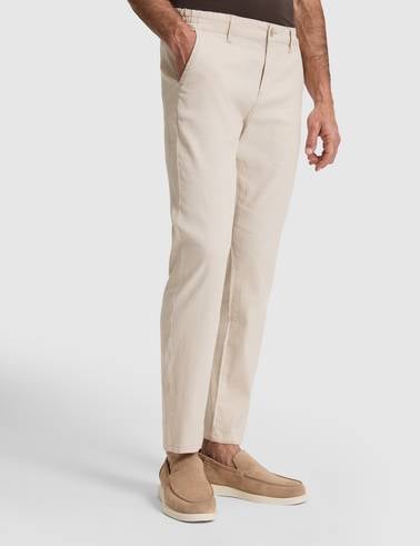 Bej Straight Fit Keten Karışımlı Beli Lastikli Kanvas Pantolon