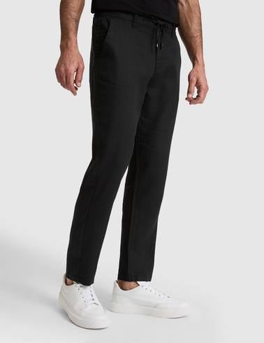 Siyah Carrot Fit %100 Keten Kanvas Pantolon