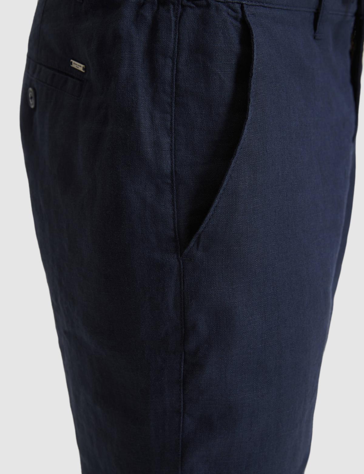 Lacivert Slim Fit Dokuma Şort - 50321827061