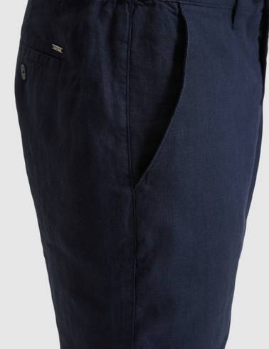 Lacivert Slim Fit %100 Keten Beli Lastikli Kordonlu Dokuma Şort