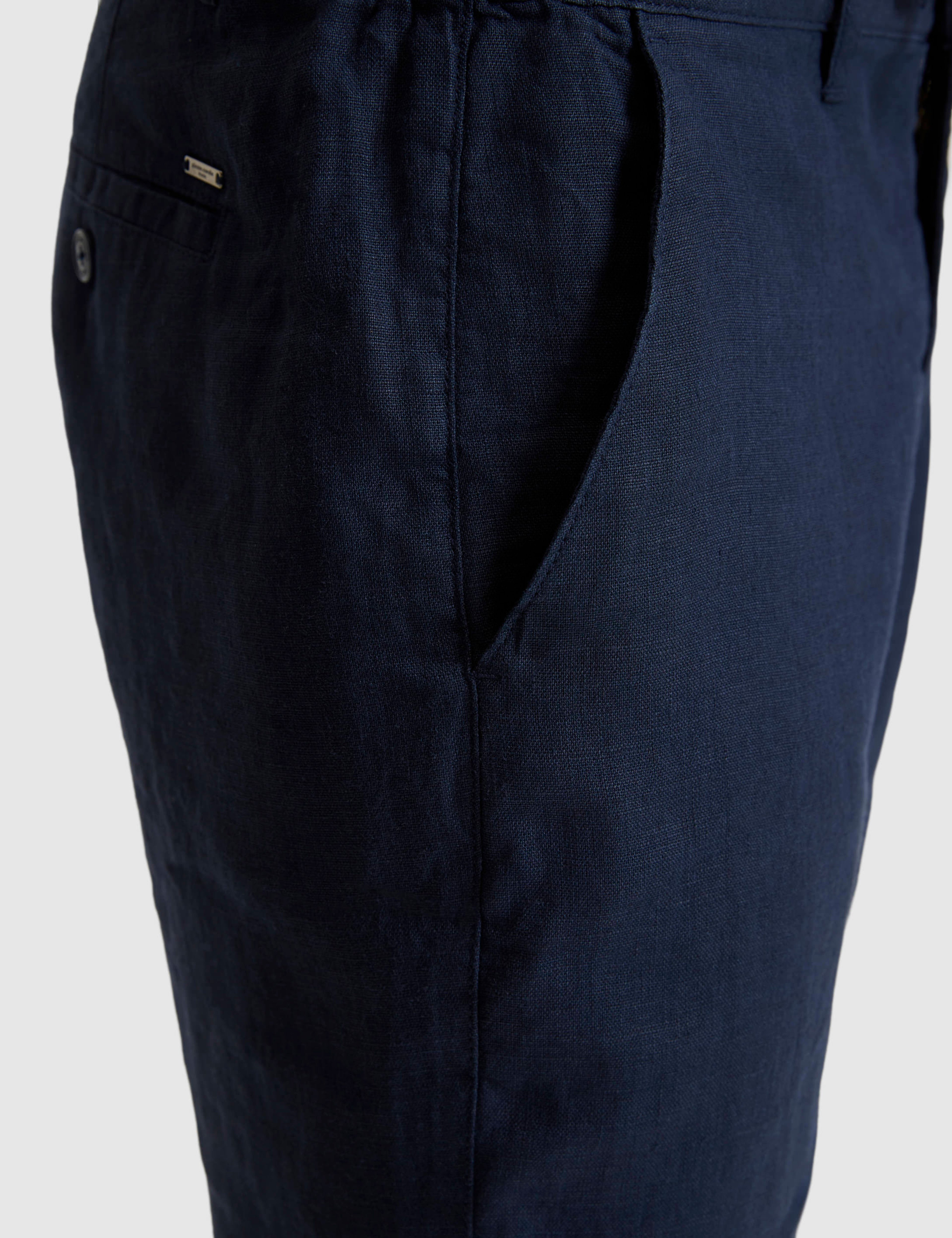 Lacivert Slim Fit %100 Keten Beli Lastikli Kordonlu Dokuma Şort
