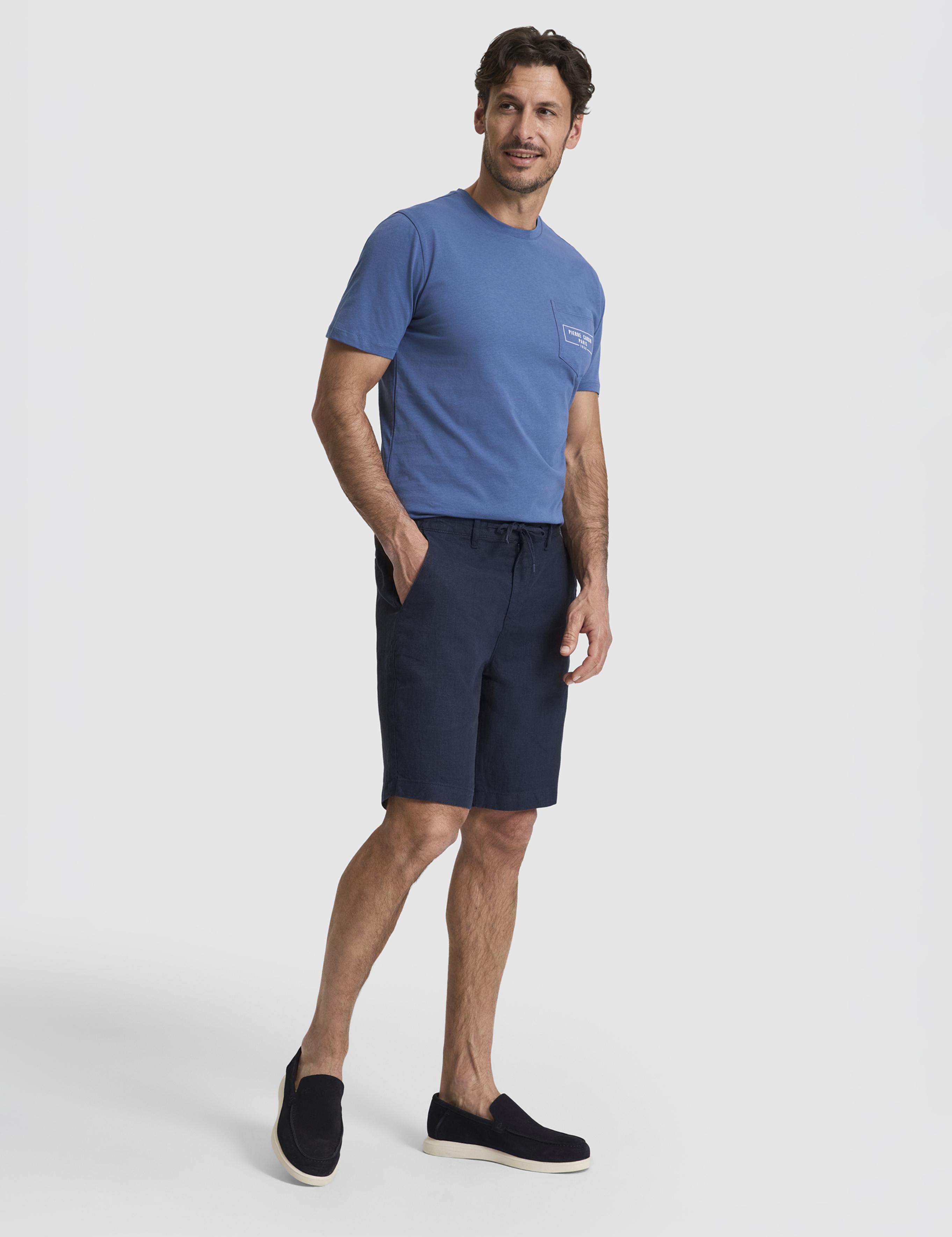 Lacivert Slim Fit Dokuma Şort