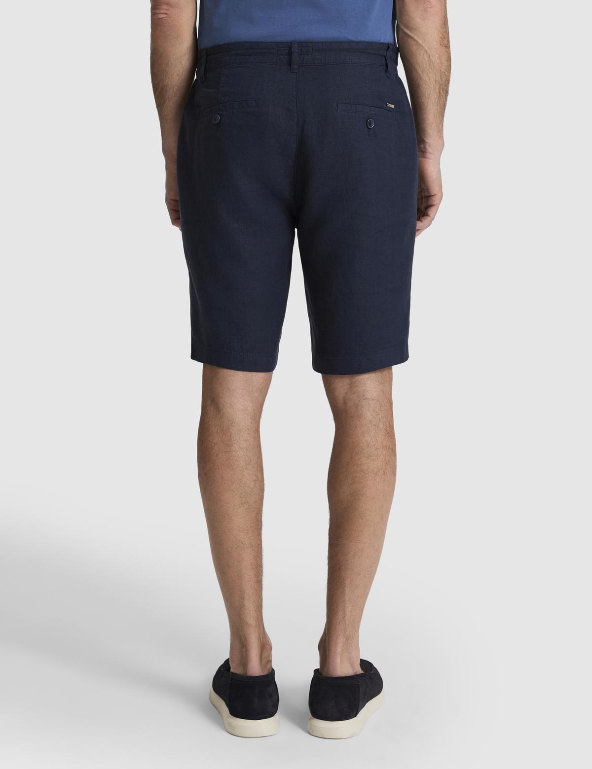 Lacivert Slim Fit Dokuma Şort - 50321827061