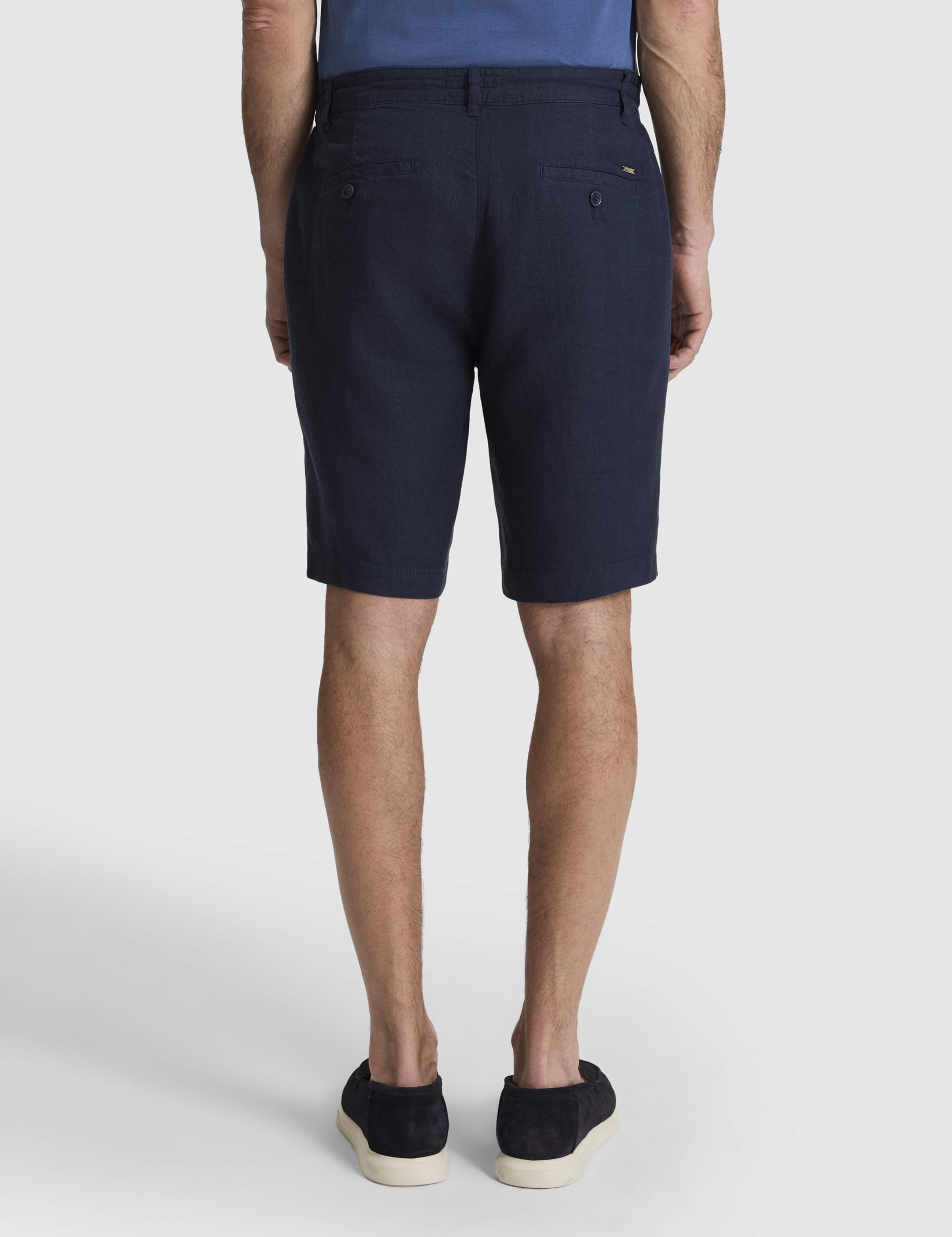 Lacivert Slim Fit %100 Keten Beli Lastikli Kordonlu Dokuma Şort - Image 5