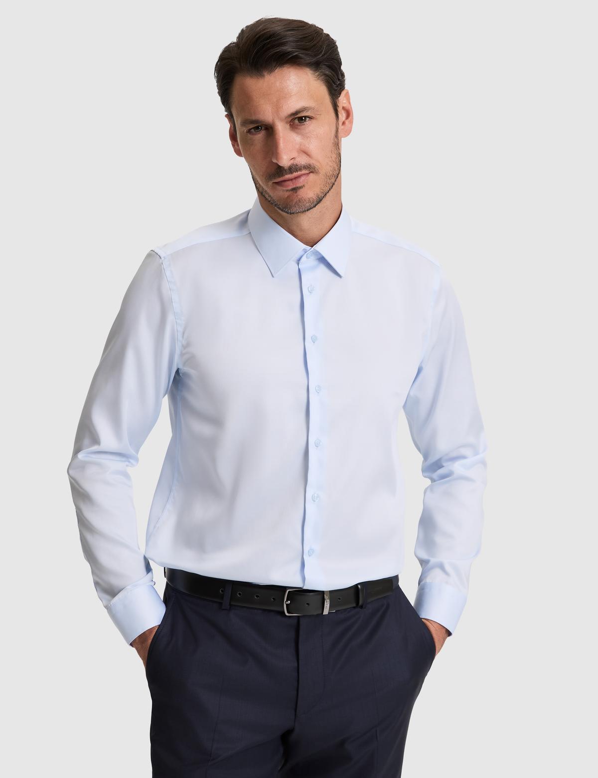 Açık Mavi Slim Fit Uzun Kollu Basic Gömlek - 50321020010