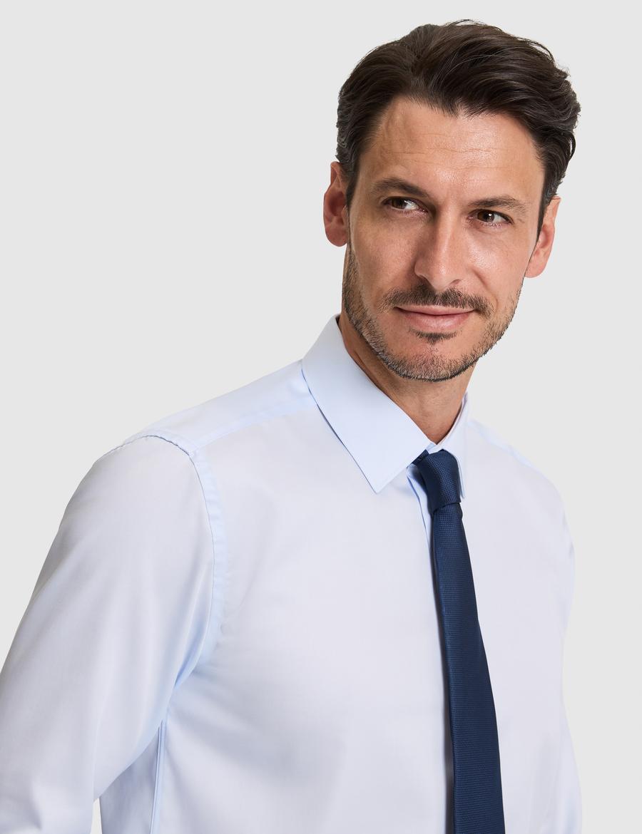 Açık Mavi Slim Fit Uzun Kollu Basic Gömlek