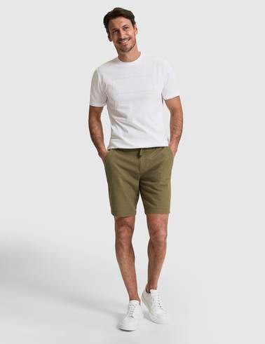Haki Slim Fit Keten Karışımlı Beli Lastikli Kordonlu Dokuma Şort