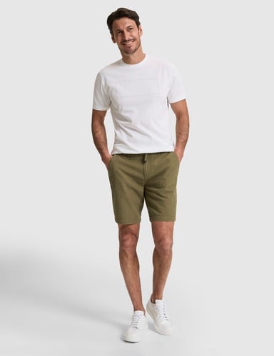Haki Slim Fit Keten Karışımlı Beli Lastikli Kordonlu Dokuma Şort