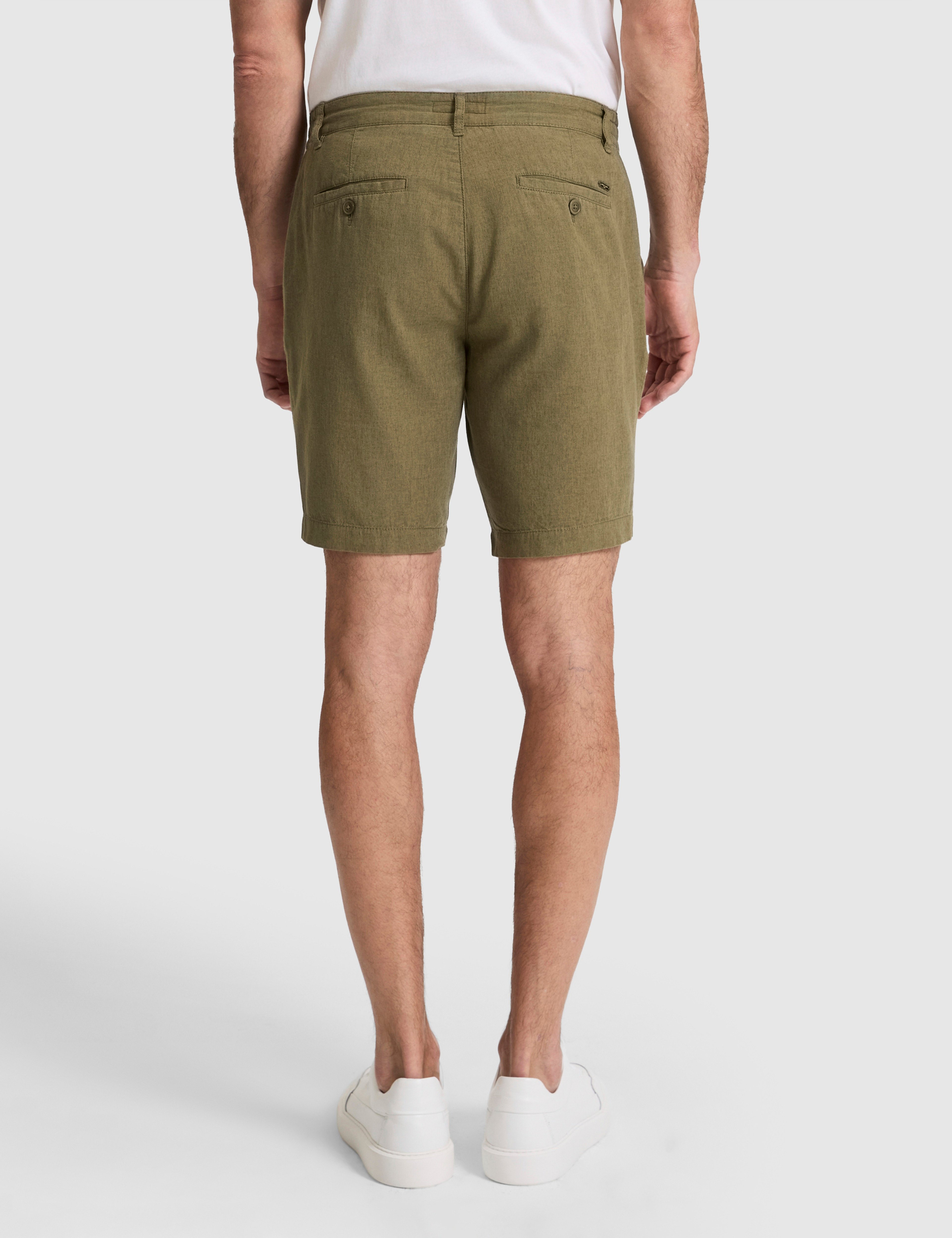 Haki Slim Fit Keten Karışımlı Beli Lastikli Kordonlu Dokuma Şort - Image 5