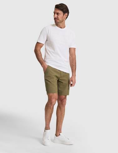 Haki Slim Fit Keten Karışımlı Beli Lastikli Kordonlu Dokuma Şort