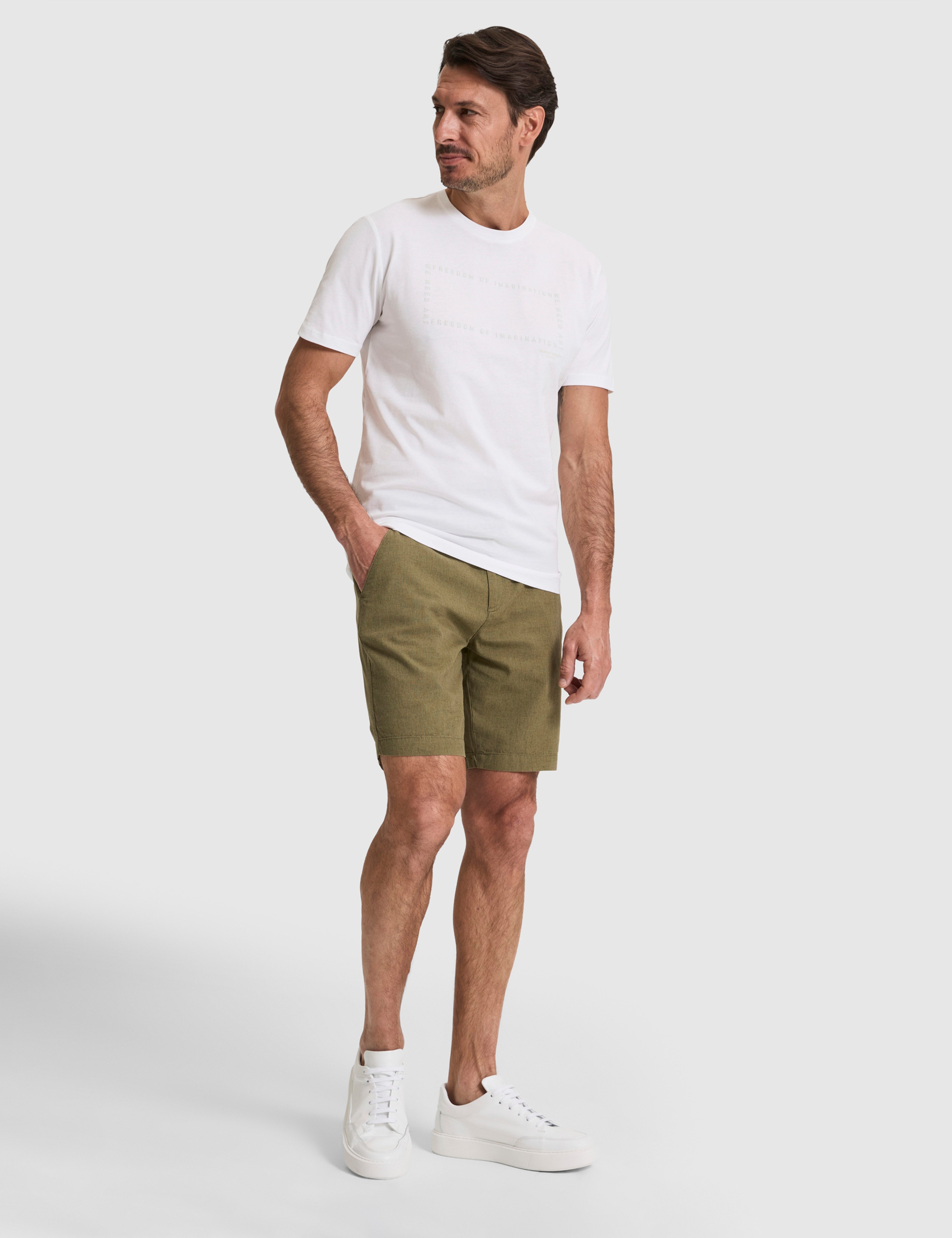 Haki Slim Fit Keten Karışımlı Beli Lastikli Kordonlu Dokuma Şort - Image 3