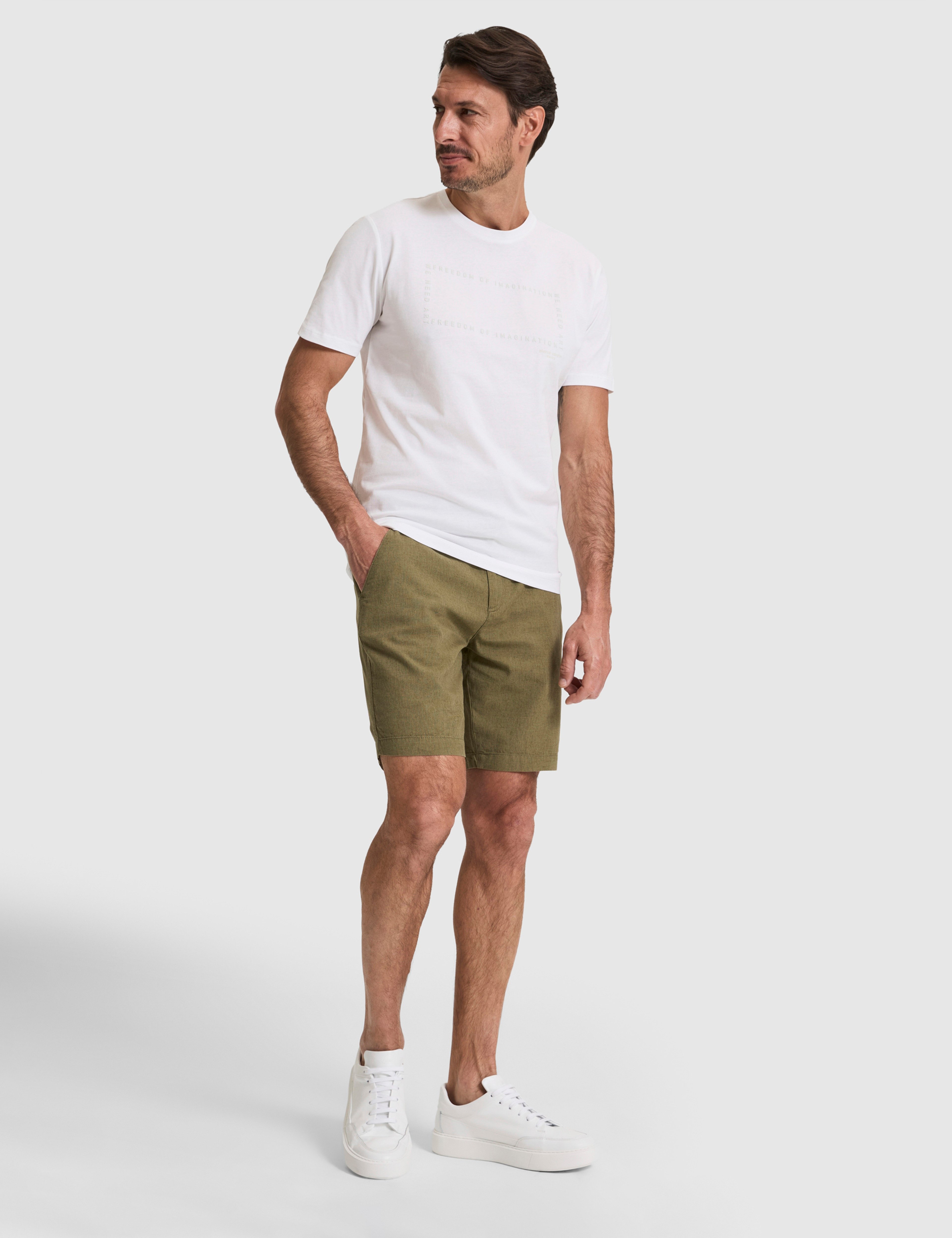 Haki Slim Fit Keten Karışımlı Beli Lastikli Kordonlu Dokuma Şort