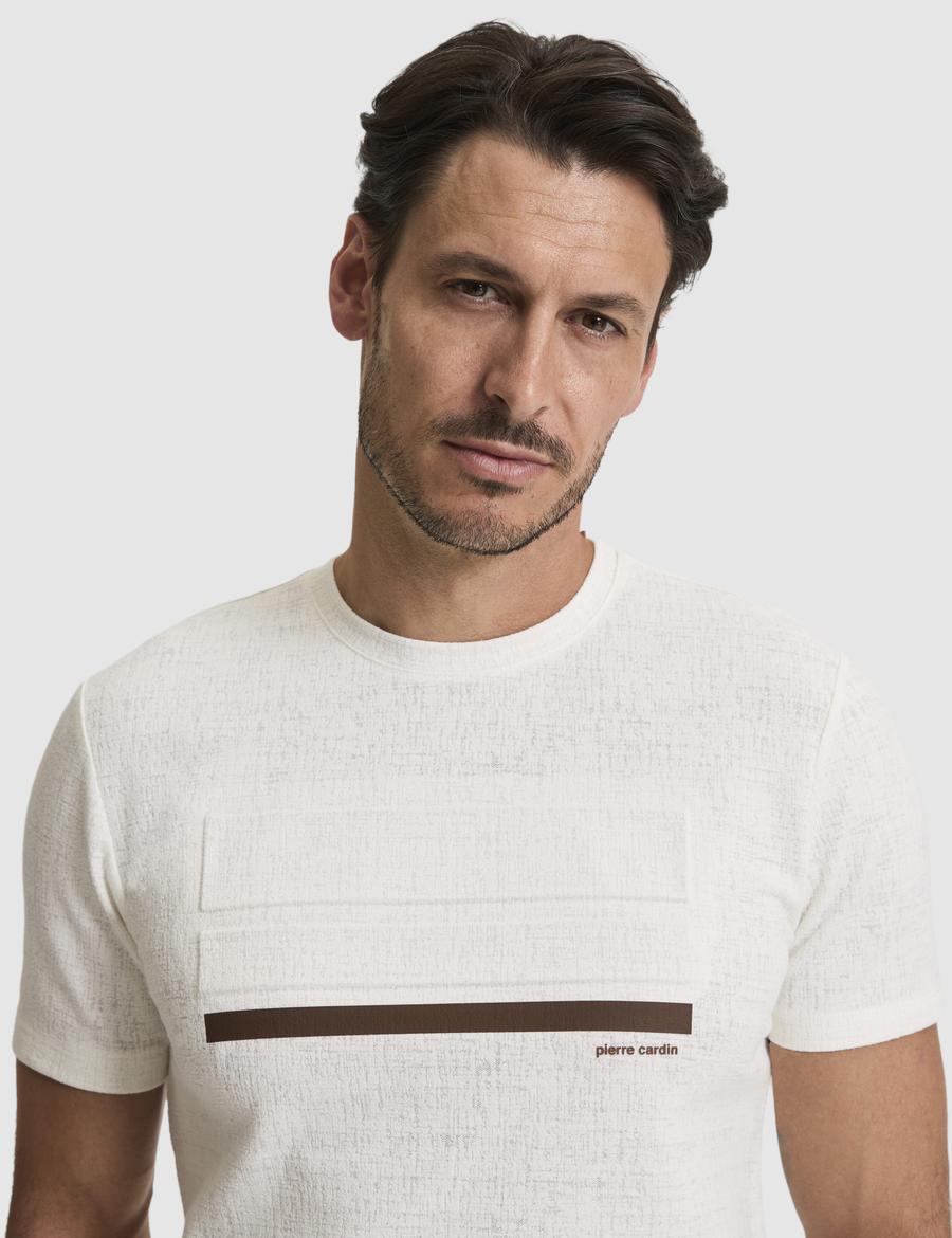 Ekru Slim Fit  Bisiklet Yaka Tişört