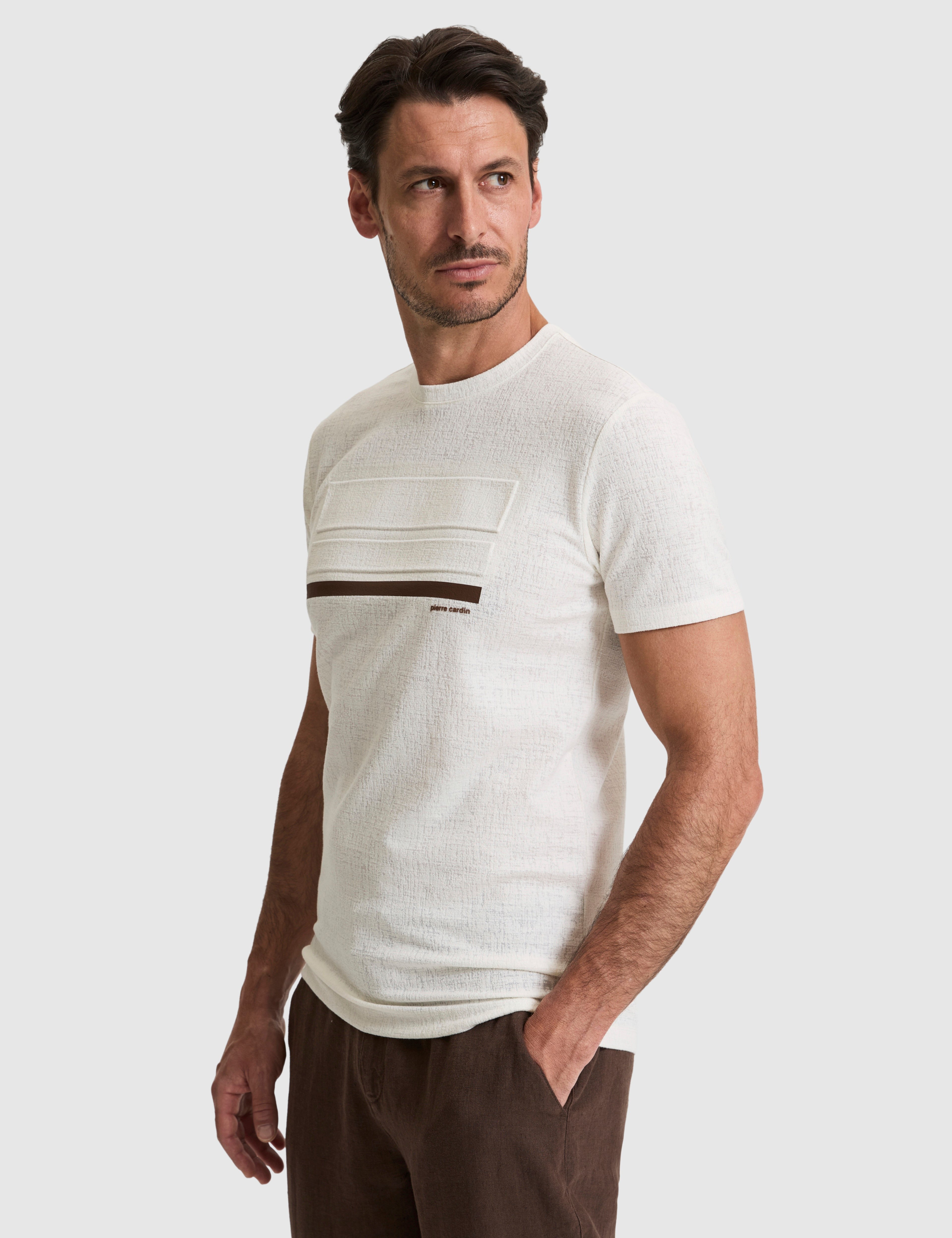 Ekru Slim Fit  Bisiklet Yaka Tişört