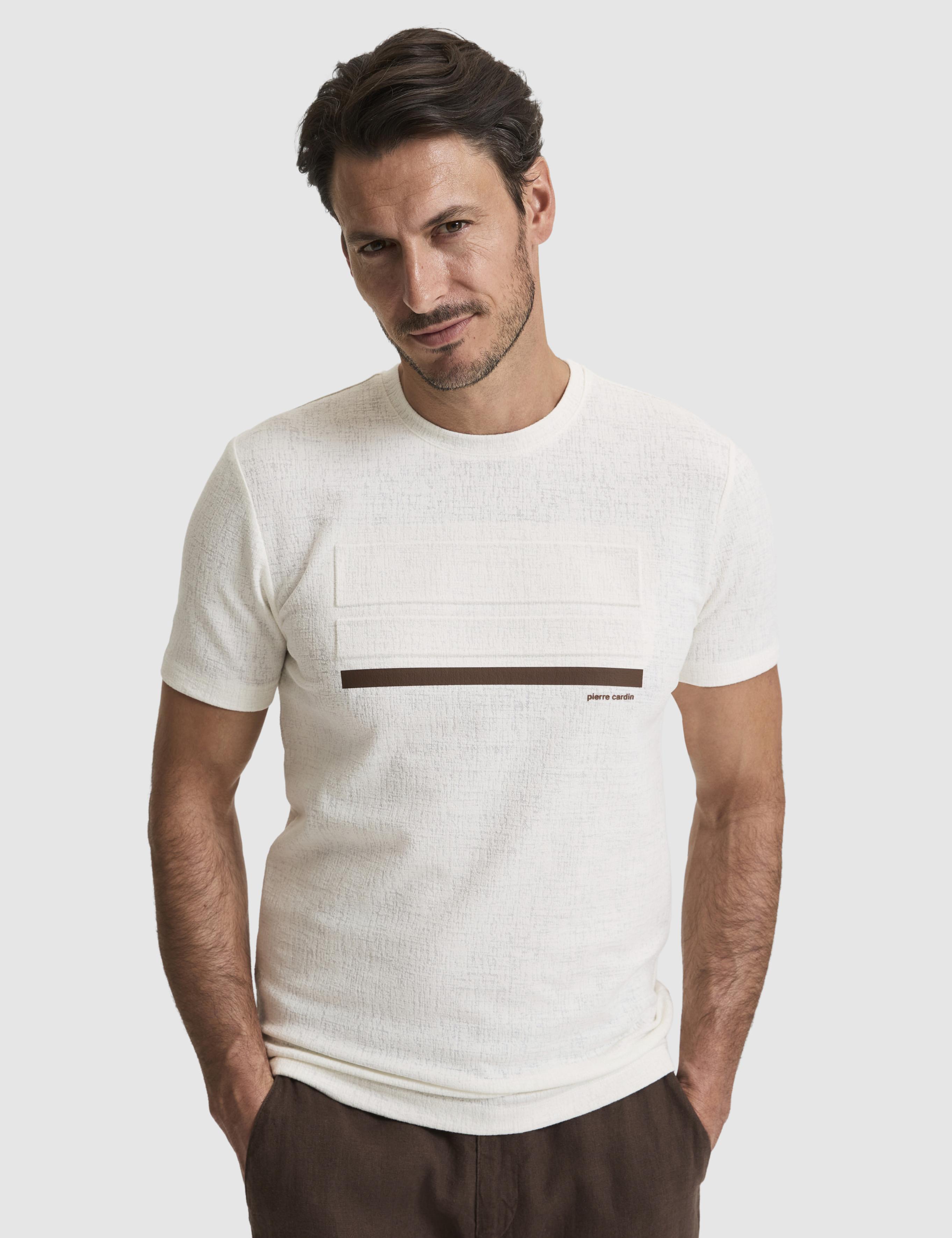 Ekru Slim Fit  Bisiklet Yaka Tişört