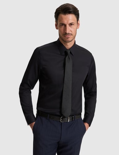 Siyah Non İron Kolay Ütülenebilir Slim Fit Uzun Kollu Basic Gömlek