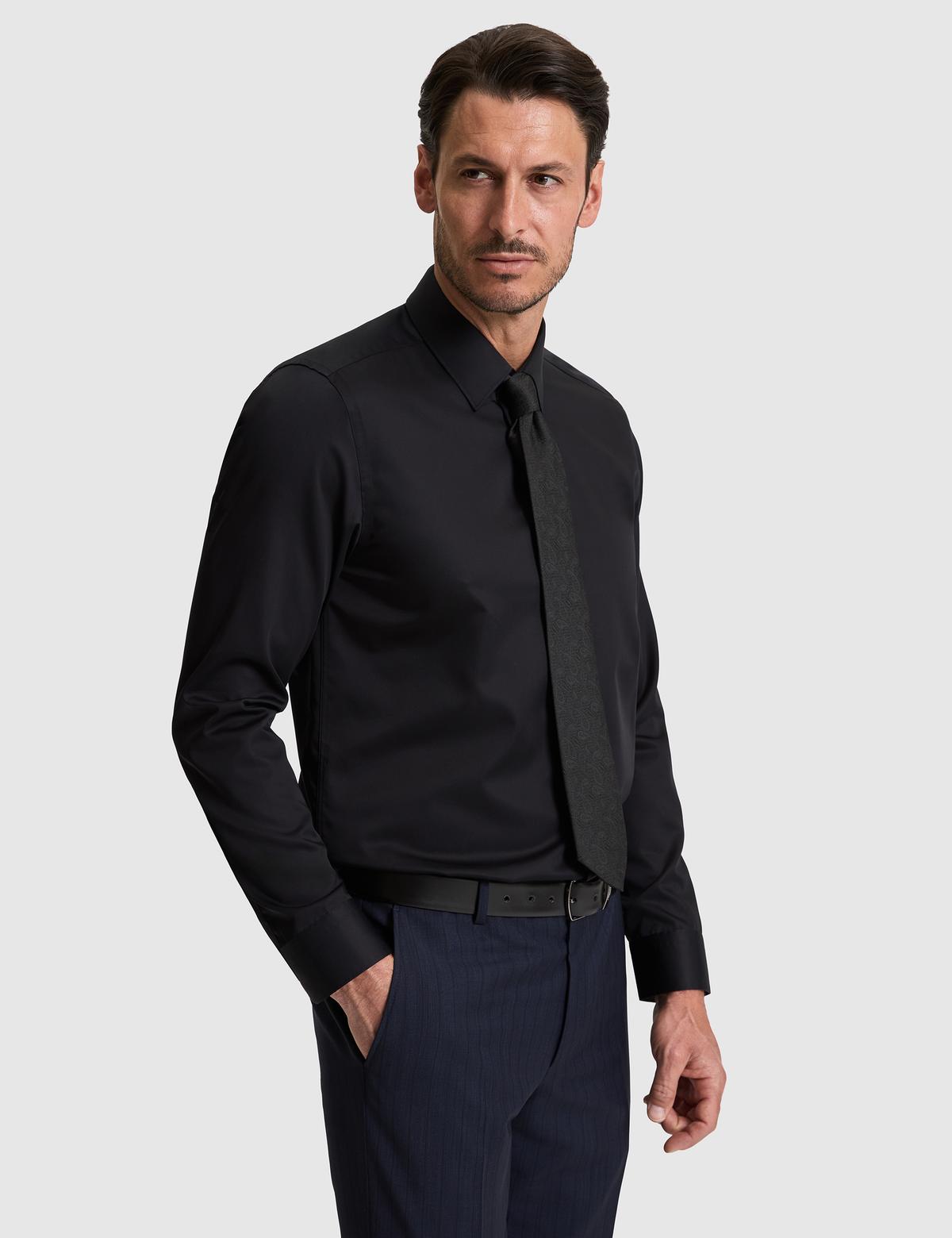 Siyah Slim Fit Uzun Kollu Basic Gömlek - 50321020023