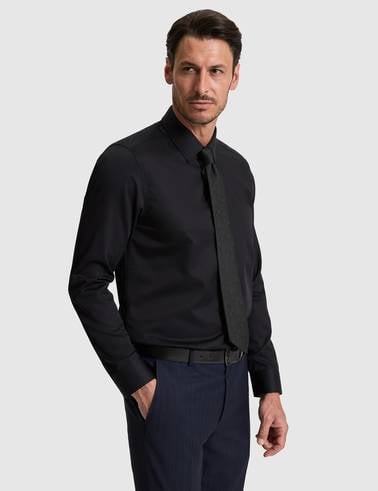 Siyah Non İron Kolay Ütülenebilir Slim Fit Uzun Kollu Basic Gömlek