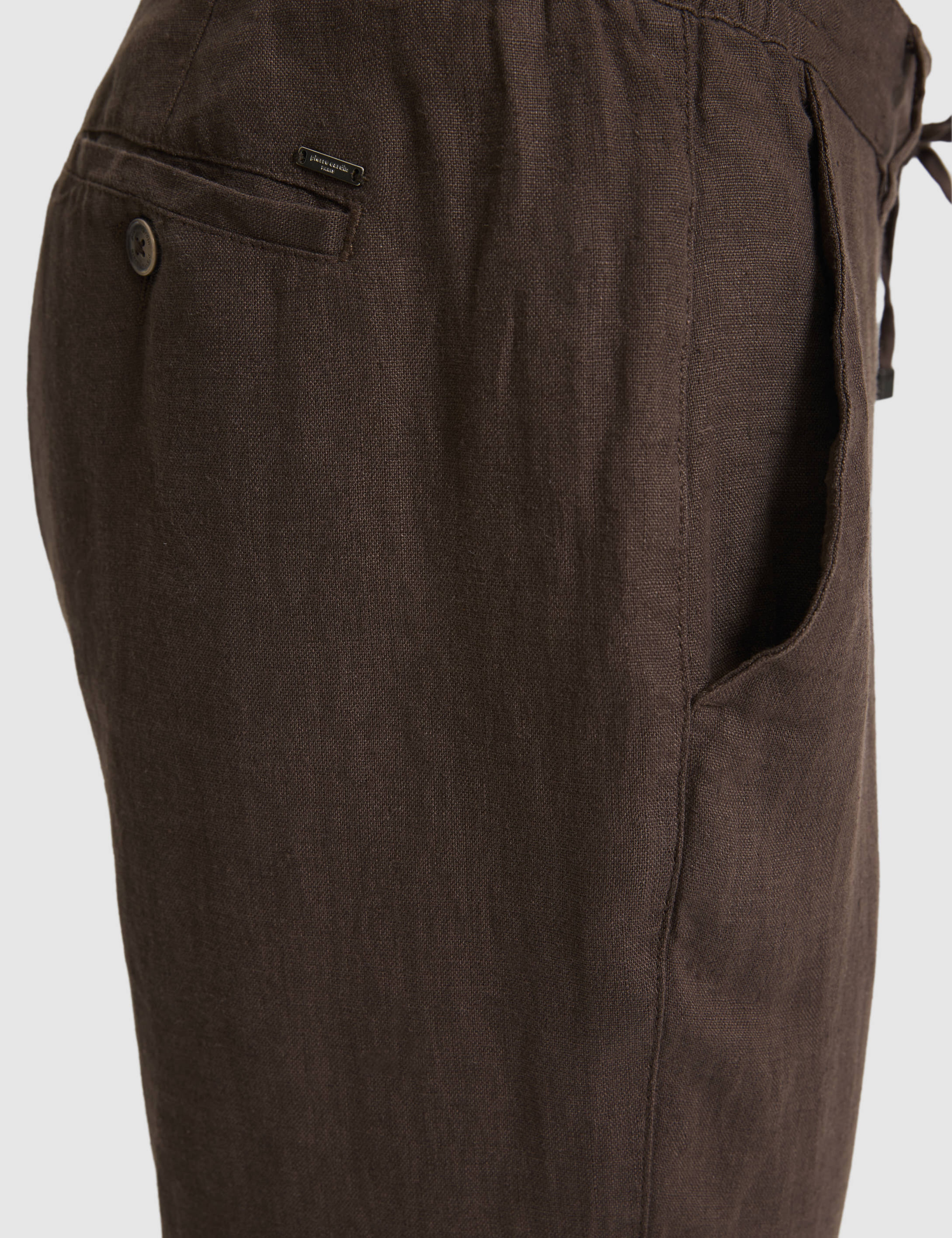 Koyu Kahverengi Carrot Fit %100 Keten Kanvas Pantolon - Image 6