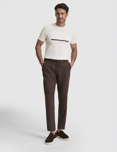 Koyu Kahverengi Carrot Fit %100 Keten Kanvas Pantolon