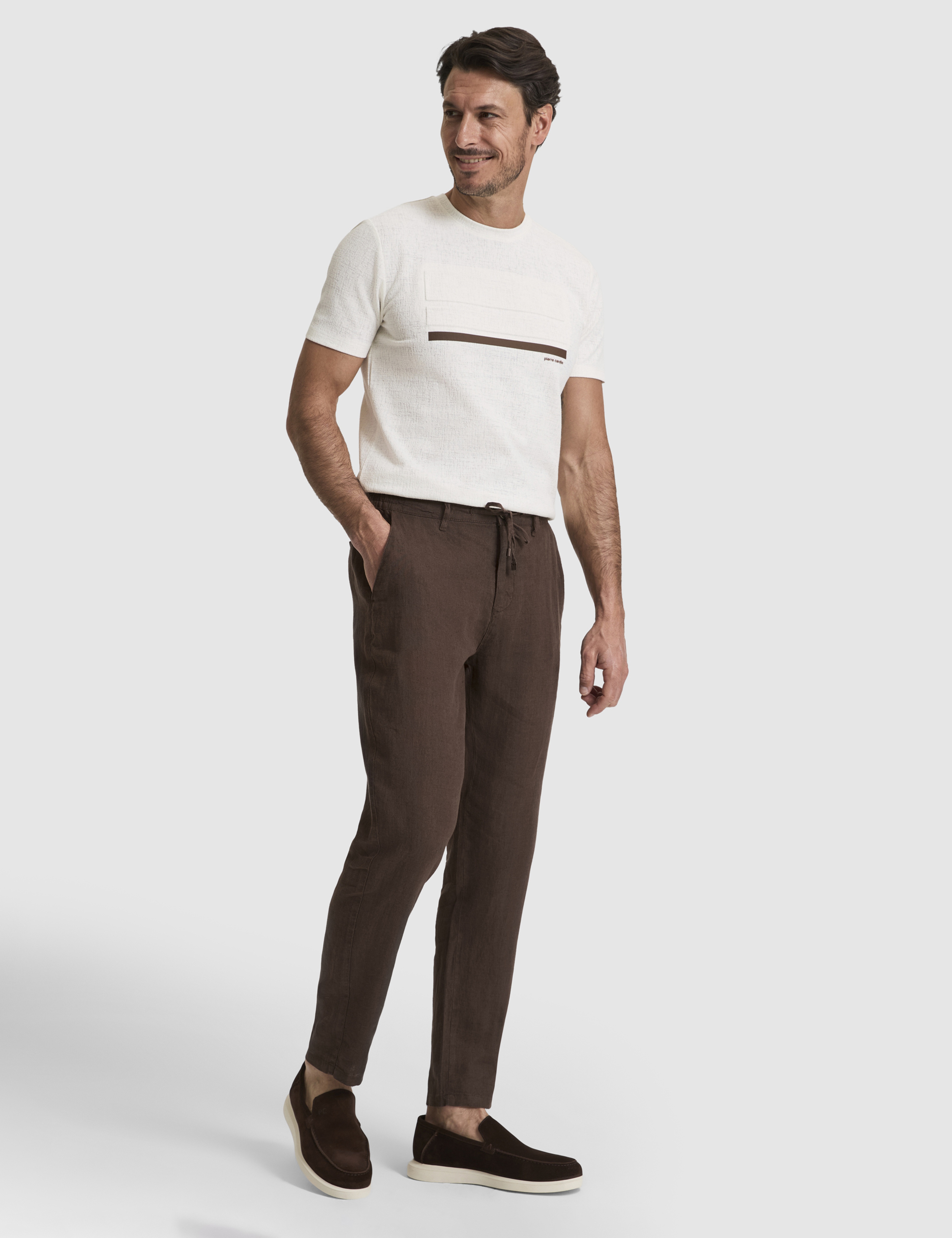 Koyu Kahverengi Carrot Fit %100 Keten Kanvas Pantolon - Image 3