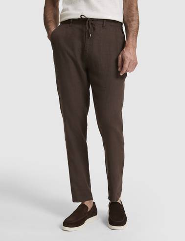 Koyu Kahverengi Carrot Fit %100 Keten Kanvas Pantolon