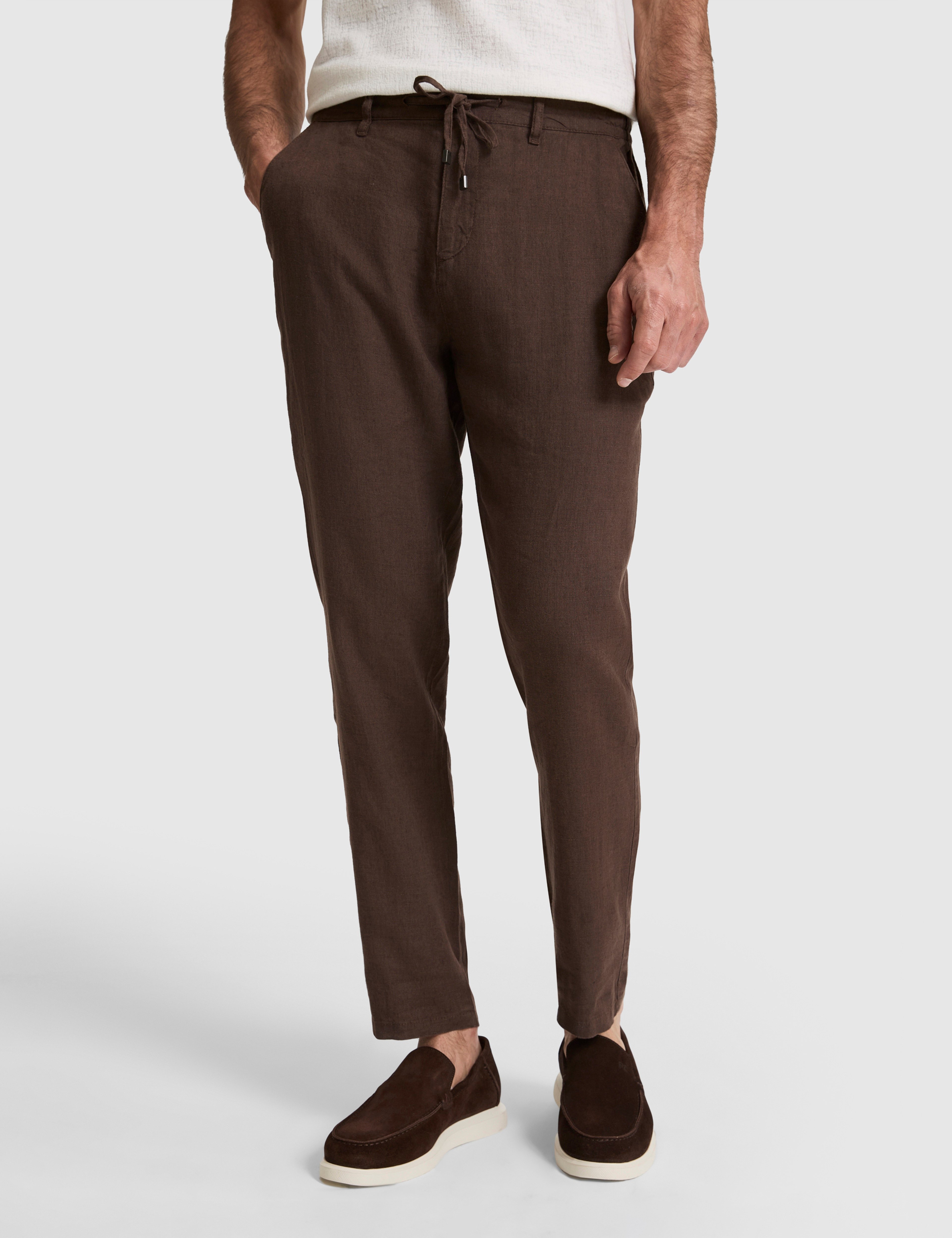 Koyu Kahverengi Carrot Fit %100 Keten Kanvas Pantolon
