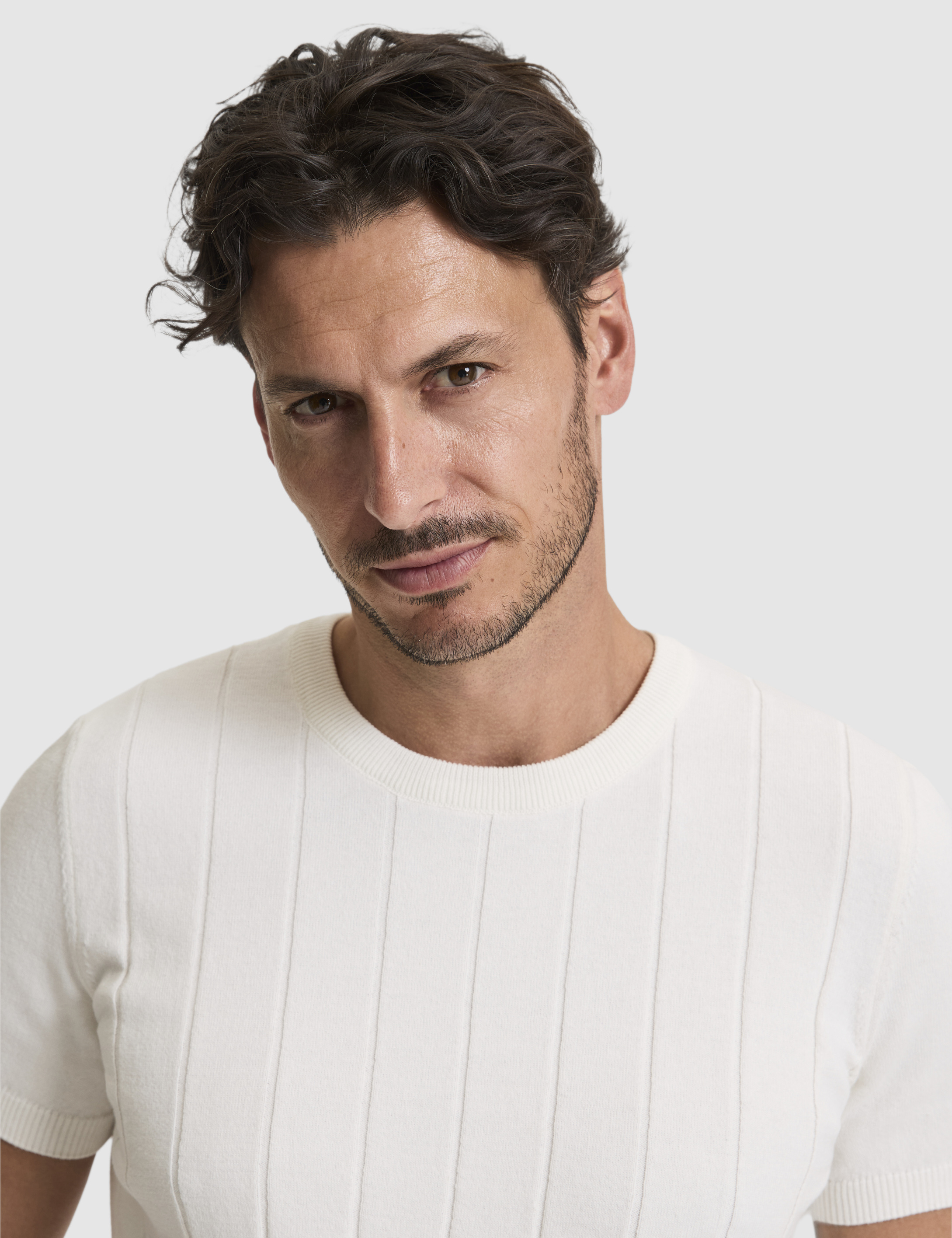 Ekru Slim Fit Bisiklet Yaka Triko Tişört - 50325064001