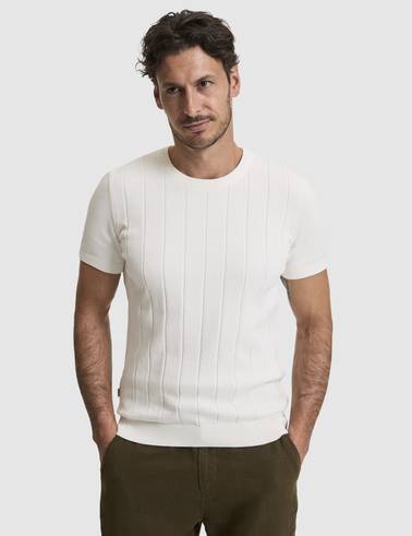 Ekru Slim Fit %100 Pamuk Bisiklet Yaka Triko Tişört