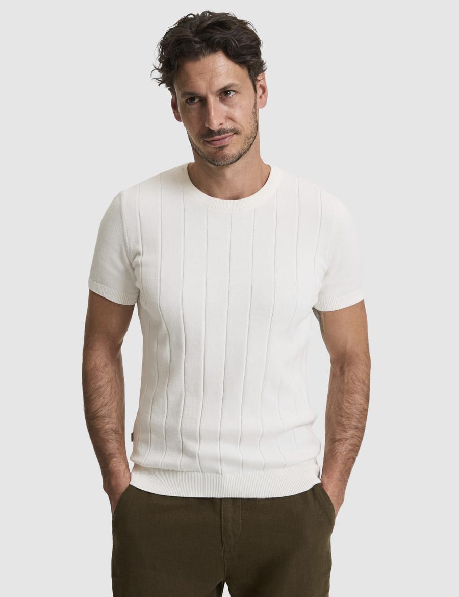 Ekru Slim Fit Bisiklet Yaka Triko Tişört