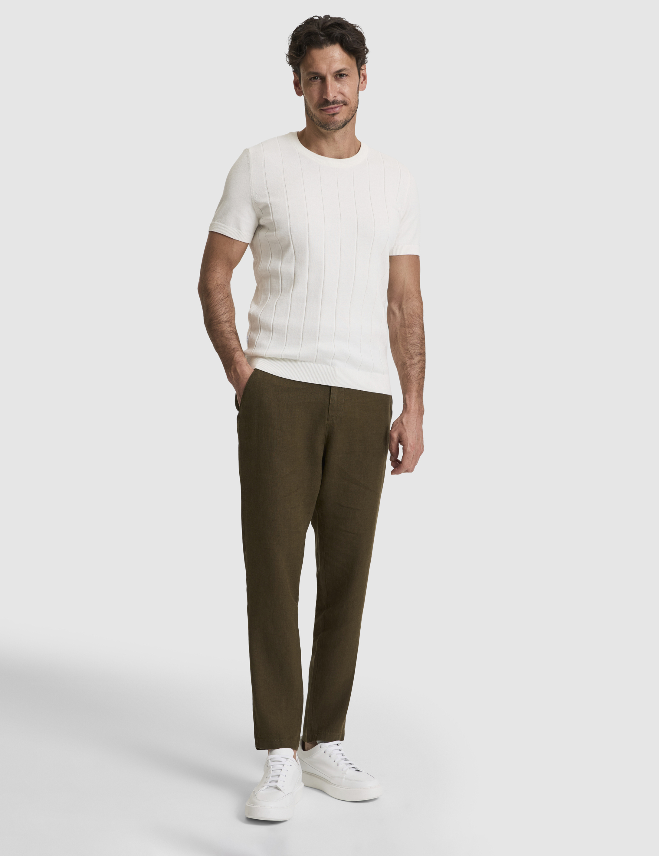 Ekru Slim Fit Bisiklet Yaka Triko Tişört - 50325064001