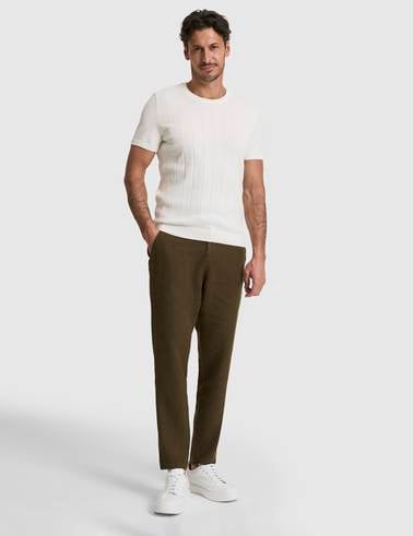 Ekru Slim Fit %100 Pamuk Bisiklet Yaka Triko Tişört