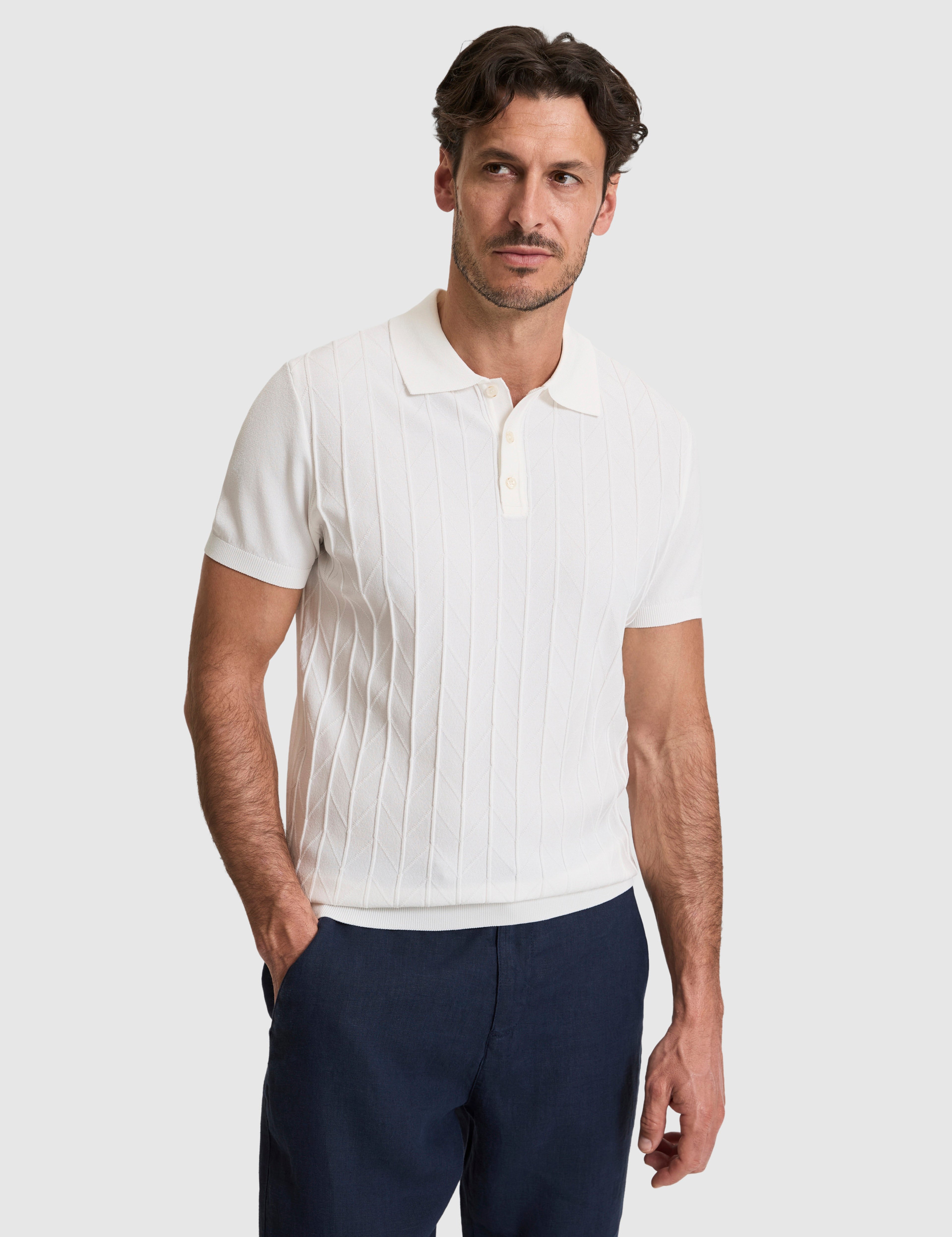 Ekru Slim Fit Düğmeli Polo Yaka Triko Tişört - Image 1