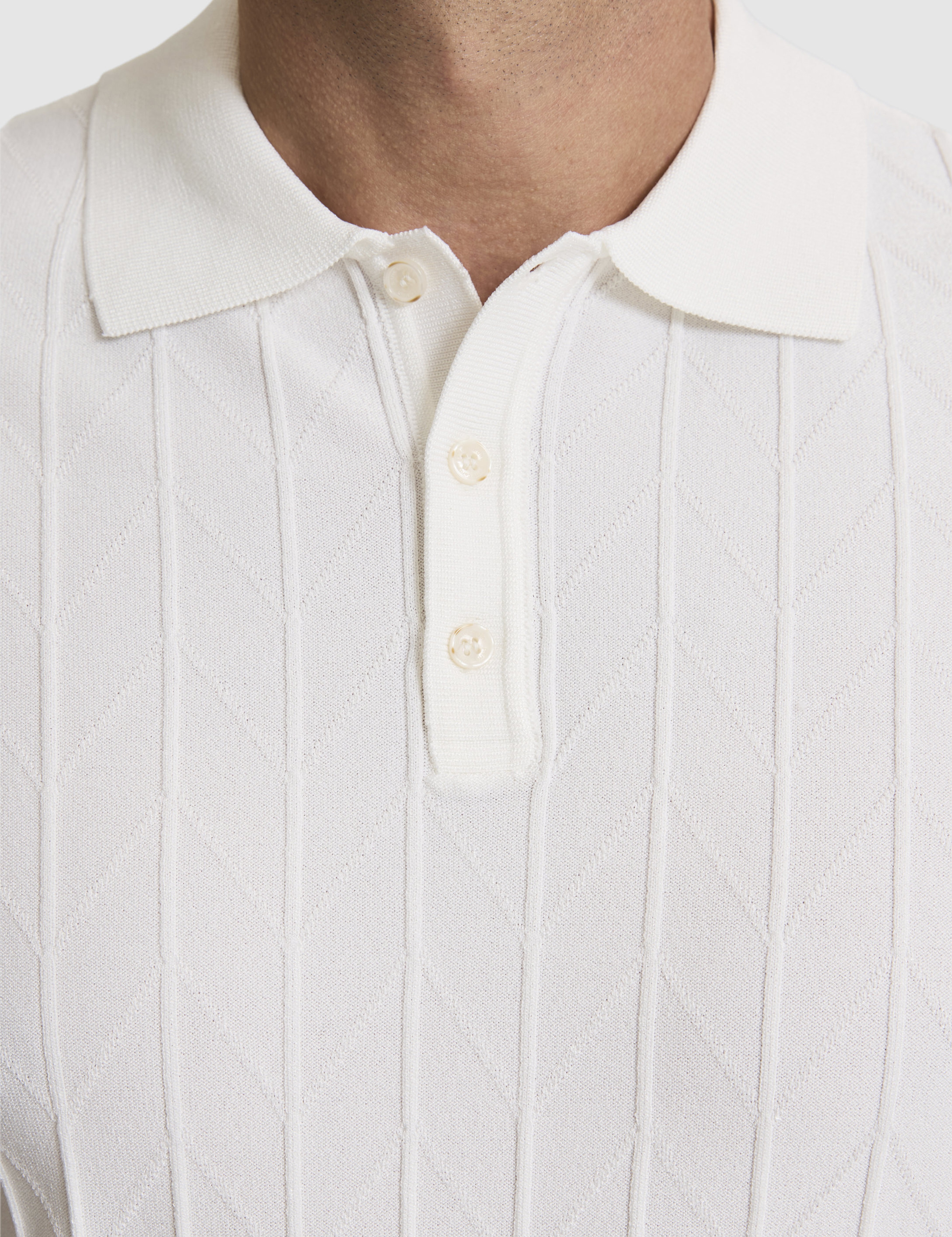 Ekru Slim Fit Düğmeli Polo Yaka Triko Tişört - Image 6