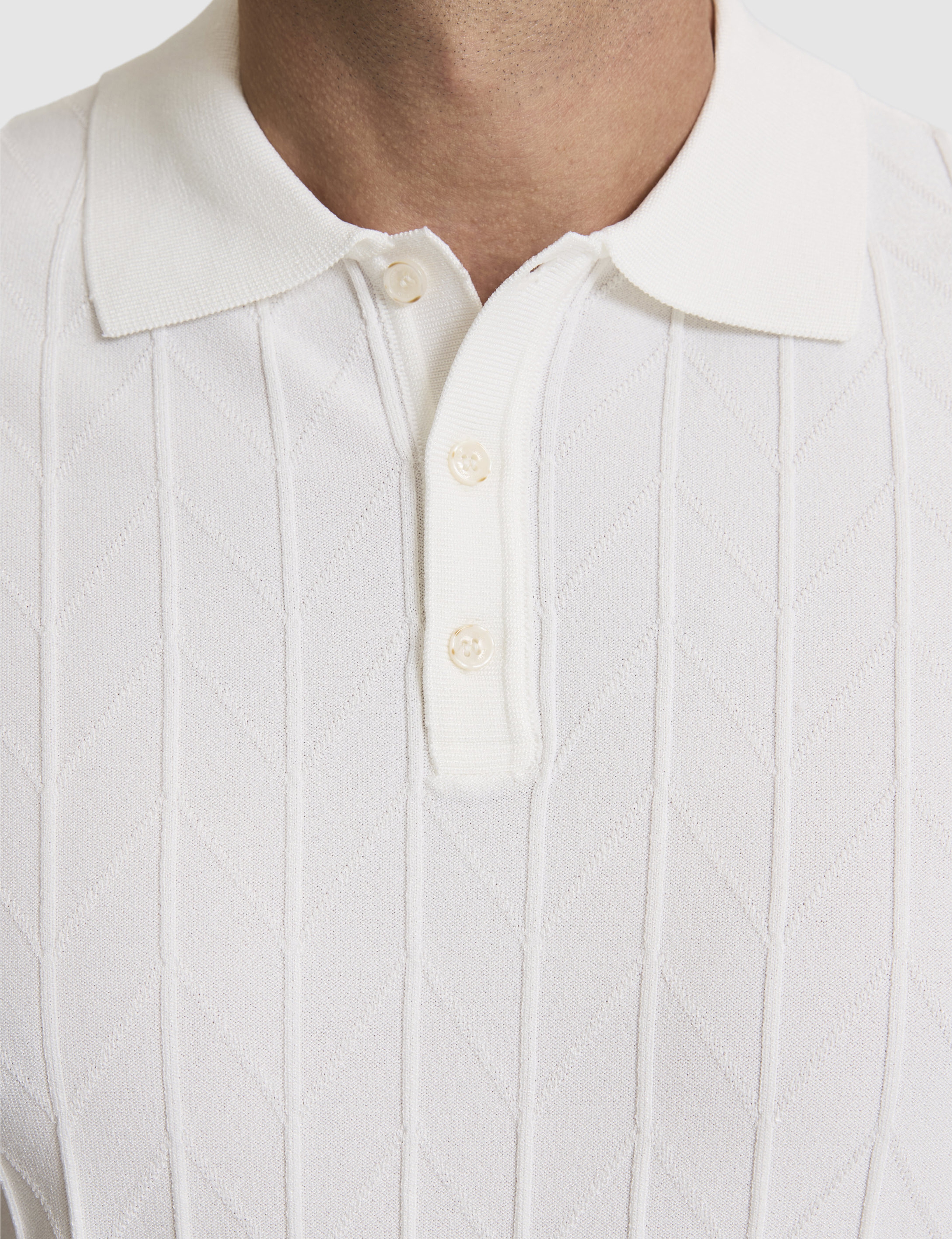 Ekru Slim Fit Düğmeli Polo Yaka Triko Tişört