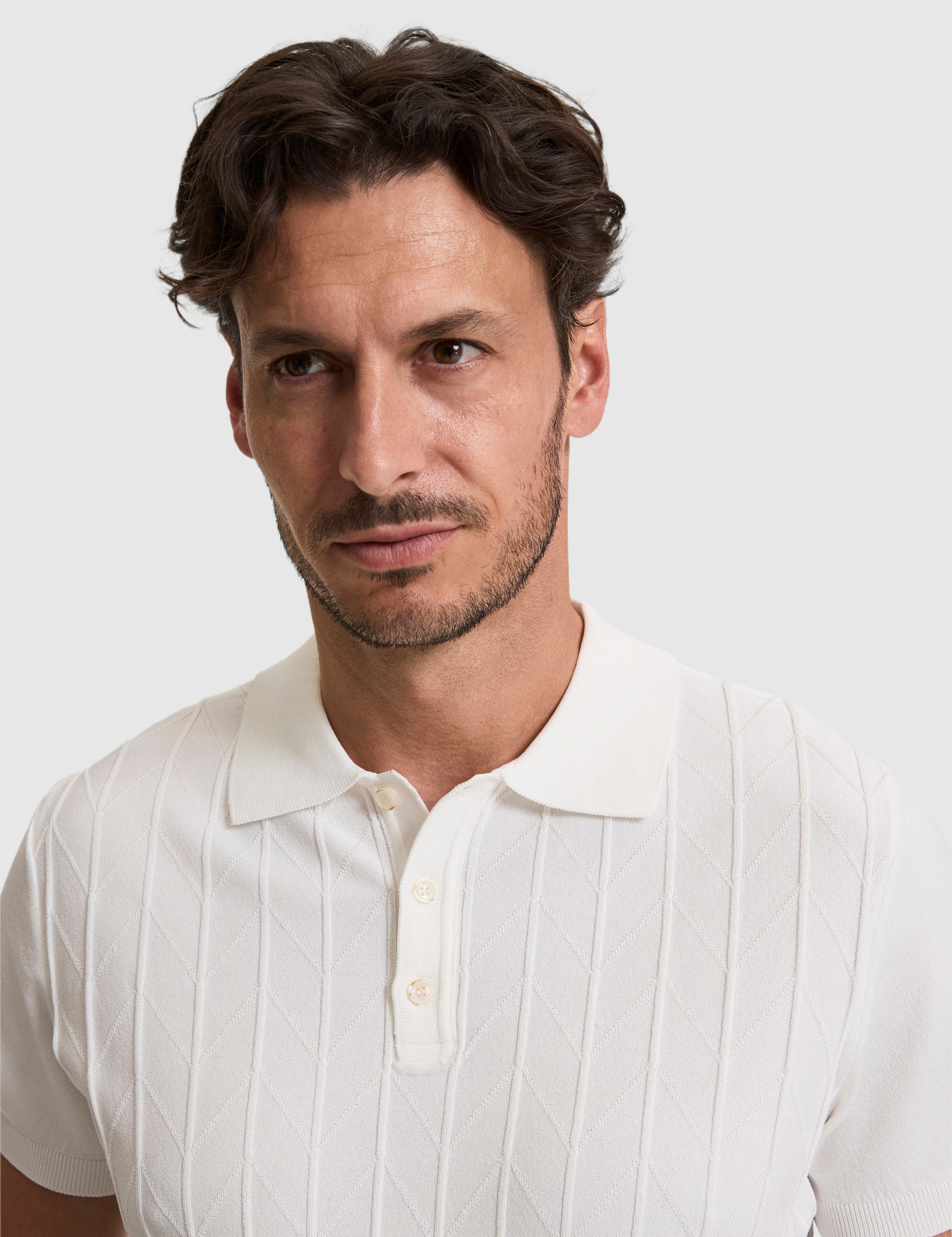 Ekru Slim Fit Düğmeli Polo Yaka Triko Tişört - Image 2