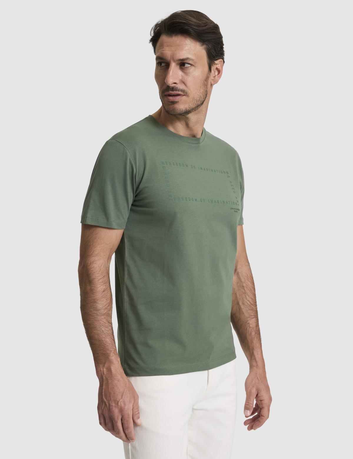 Haki Regular Fit %100 Pamuk Bisiklet Yaka Tişört - 50327871012