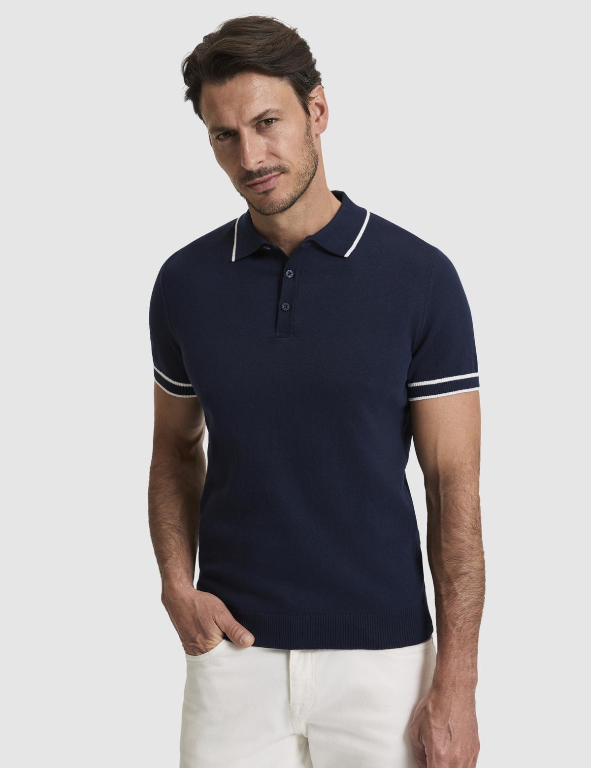 Lacivert Slim Fit Polo Yaka Düğmeli Triko Tişört