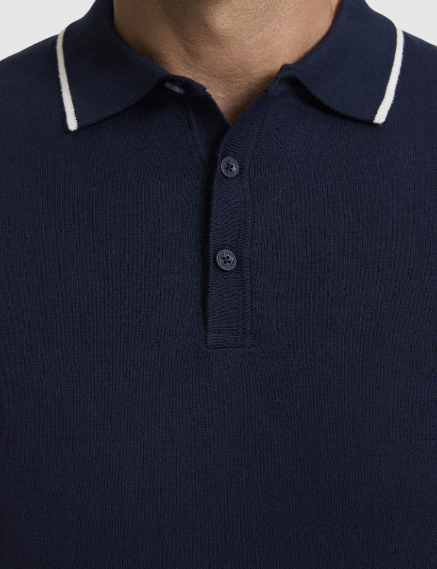 Lacivert Slim Fit Polo Yaka Düğmeli Triko Tişört