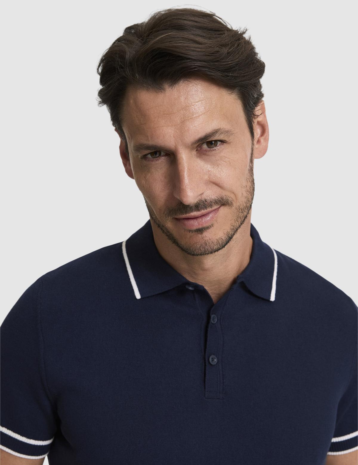 Lacivert Slim Fit Polo Yaka Düğmeli Triko Tişört - 50320831014