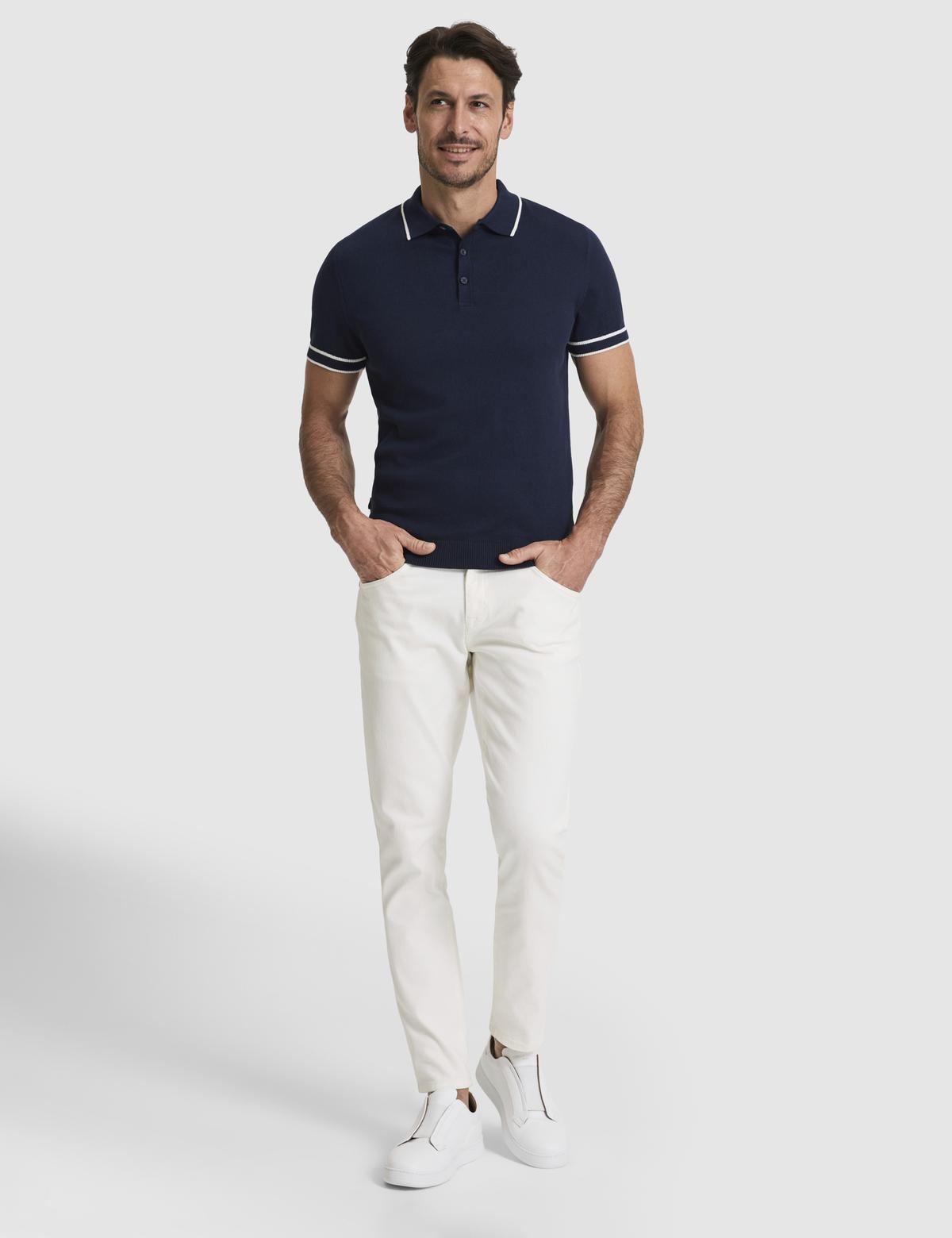 Lacivert Slim Fit Polo Yaka Düğmeli Triko Tişört - 50320831014