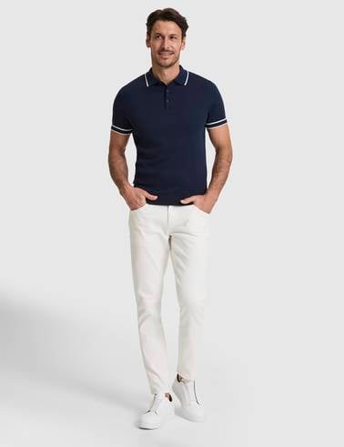 Lacivert Slim Fit %100 Pamuk Düğmeli Polo Yaka Triko Tişört