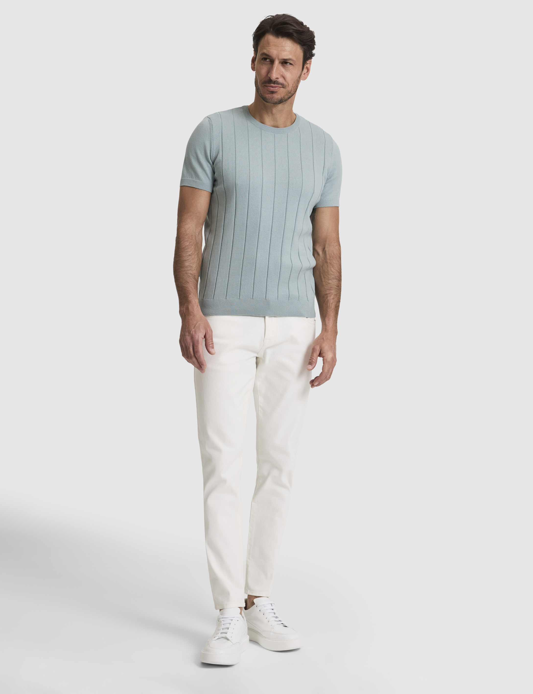 Koyu Mint Slim Fit Bisiklet Yaka Triko Tişört - 50325064013