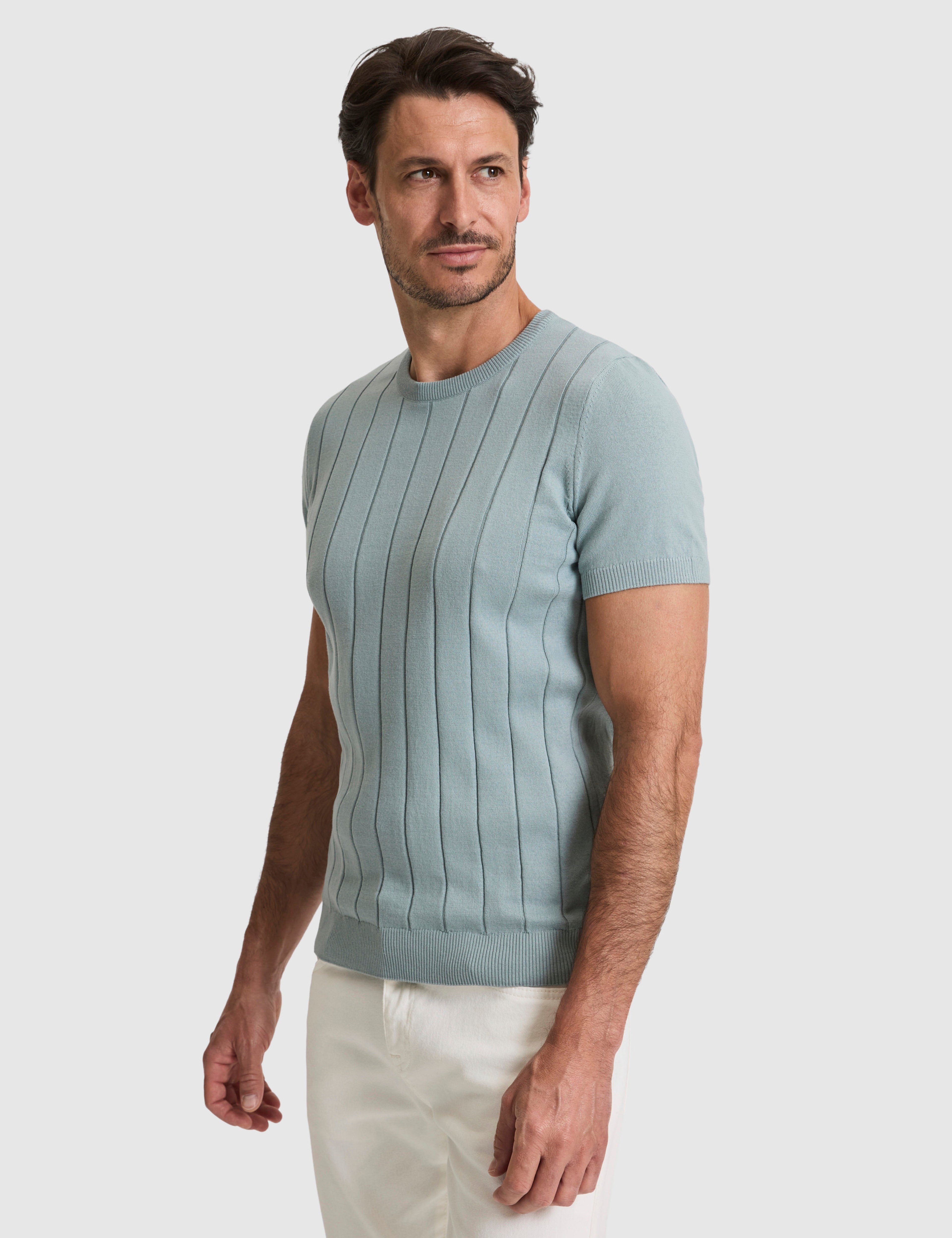 Koyu Mint Slim Fit %100 Pamuk Bisiklet Yaka Triko Tişört - Image 3